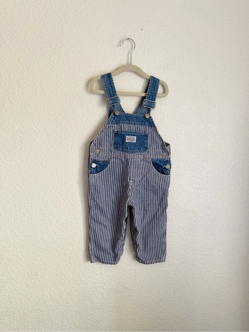 OshKosh B’Gosh Vintage Vestbak Stripe Toddler Denim Jean Overalls 2T Cotton